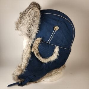 MAD BOMBER Trapper Hat Large 7 1/4 Blue Natural Rabbit Hunting Outdoors